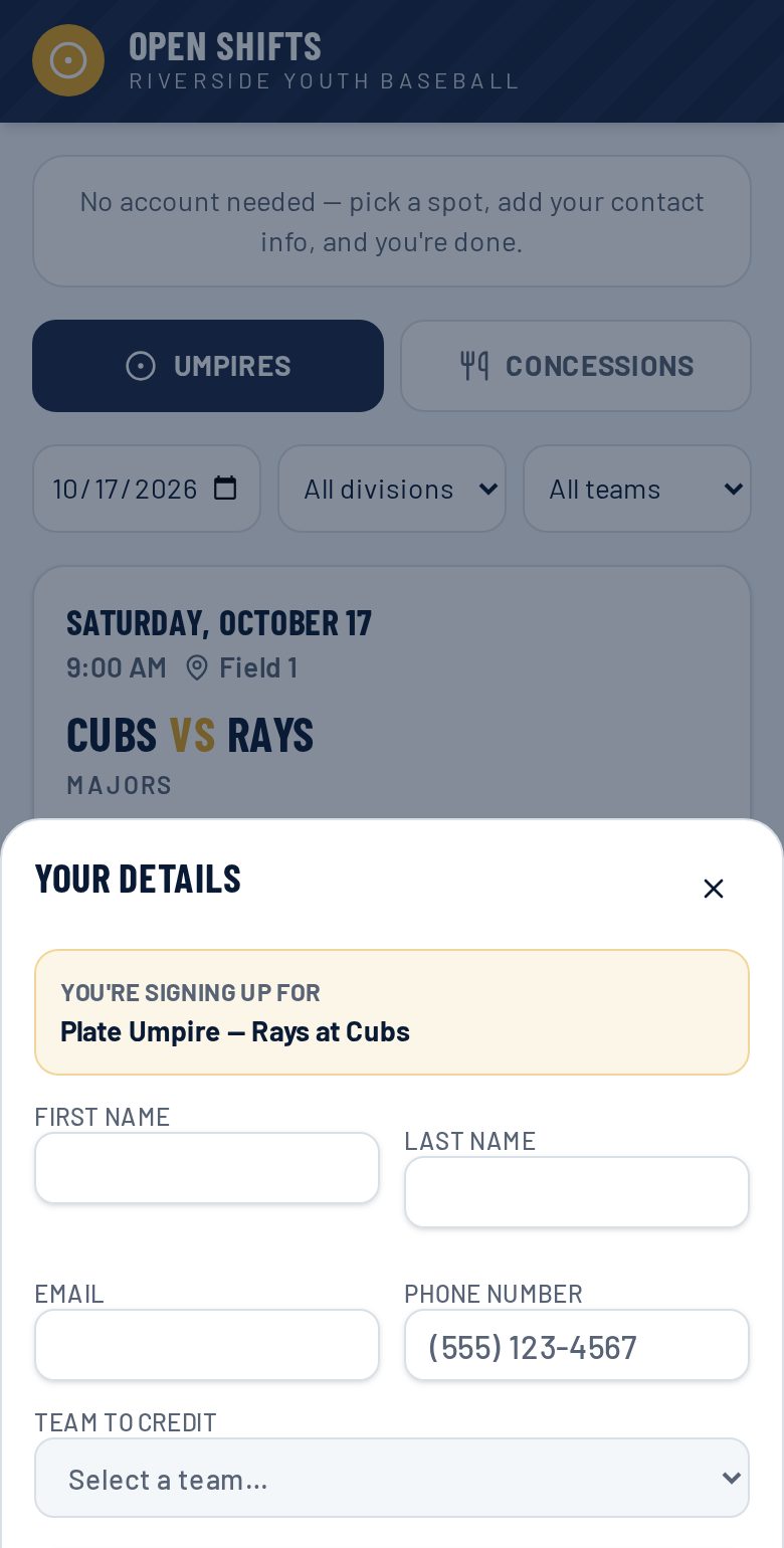 Signup form with a required Team To Credit dropdown